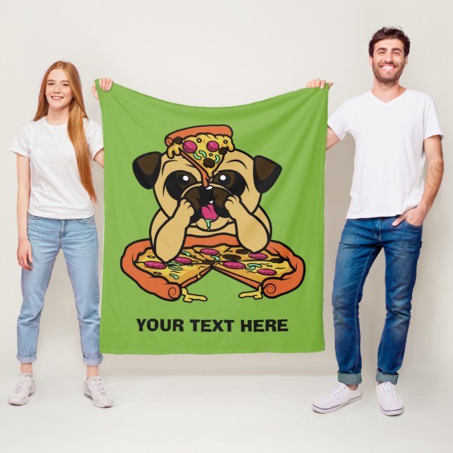 Pizza Pug anpassningsbar-text kastar filtar (På plats)
