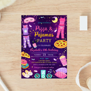 Pizza Pyjamas Soverparty Födelsedagsinbjudan Inbjudningar
