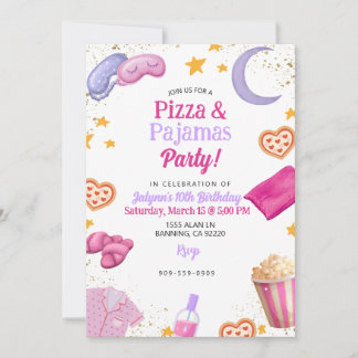 Pizza & Pyjamas Tonårsflicka Ungdomsflicka Sömnpar Inbjudningar