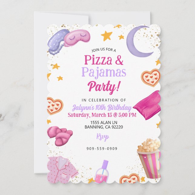 Pizza & Pyjamasparty Inbjudningar (Framsida)
