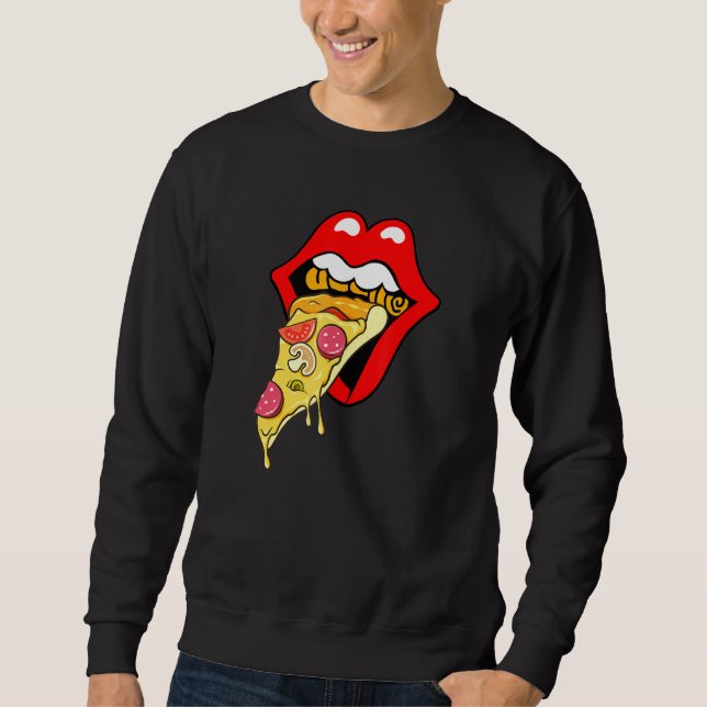 Pizza Red Läppar Fast Food Lång Ärmad Tröja (Framsida)