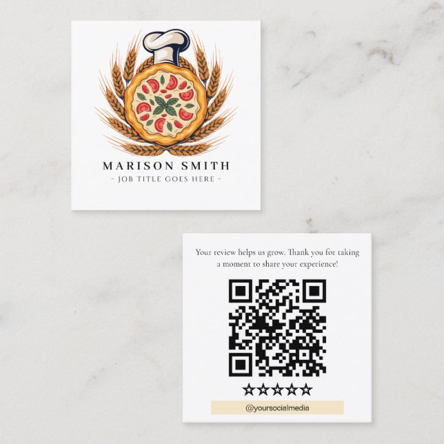 Pizza Restaurang Recension QR-kod  Fyrkantigt Visitkort (Fram/baksida)