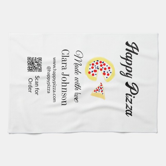 Pizza restaurant cafe pizzeria scan QR code order  Kökshandduk (Horisontell)
