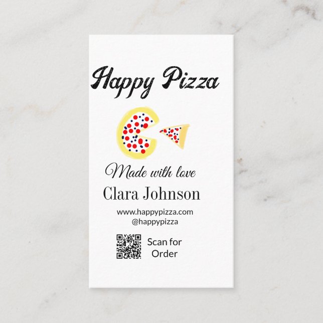 Pizza restaurant cafe pizzeria scan QR code order  Visitkort (Framsida)