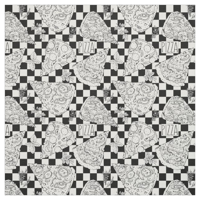 Pizza Restaurant Chef Black and White Checkated Tyg (Provkarta)