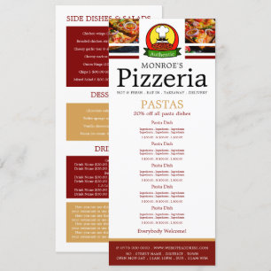 Pizza Restaurant, Pasta Slimline Menu Meny