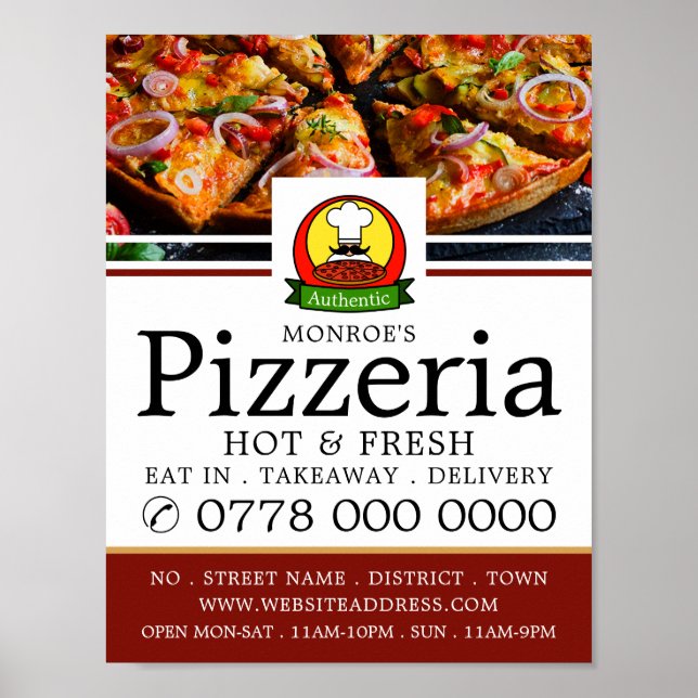Pizza Restaurant, Pizzeria Advertising Poster (Framsidan)
