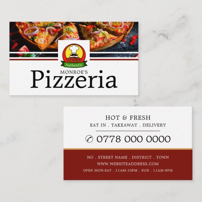 Pizza Restaurant, Pizzeria Advertising Visitkort (Fram/baksida)