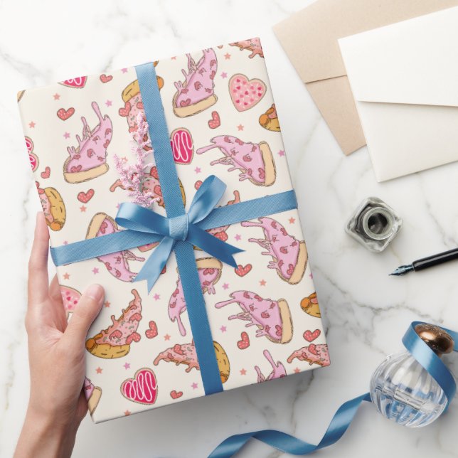 Pizza Retro Alla Hjärtans Dag Inpackningspapper Presentpapper (Gifting)