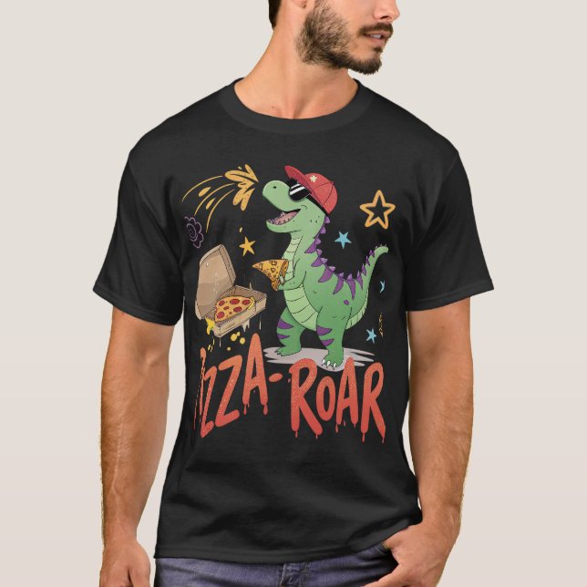 pizza roar för dinasour älskare tecknad t shirt (Framsida)