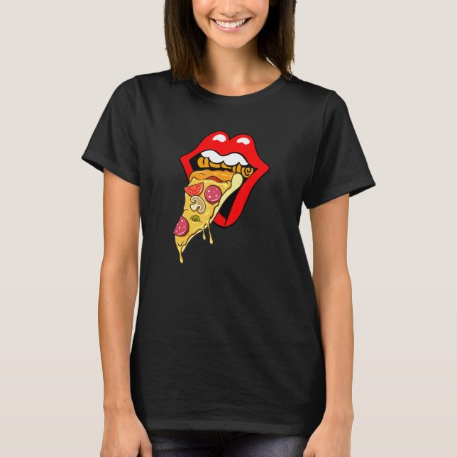 Pizza Röda Läppar Snabbmat T Shirt (Framsida)