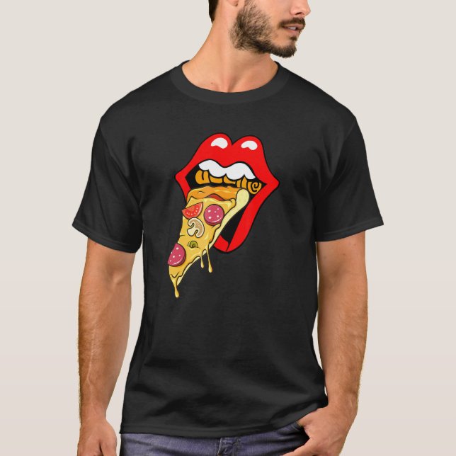 Pizza Röda Läppar Snabbmat T Shirt (Framsida)