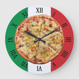 Pizza ~ Roman Numerals ~ Italiensk Flagga ~ Stor Klocka