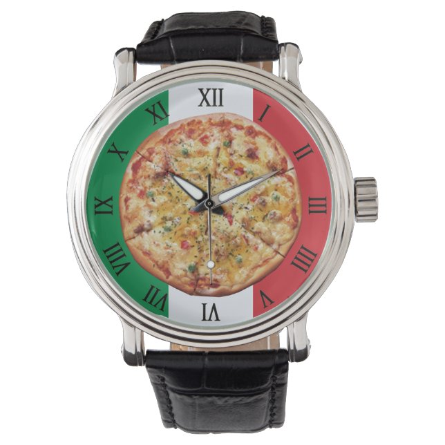 Pizza ~ Roman Numerals ~ Italienska Flagga ~ Armbandsur (Framsida)