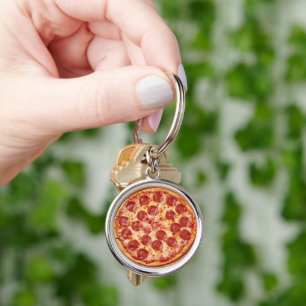 Pizza Rund Silverfärgad Nyckelring