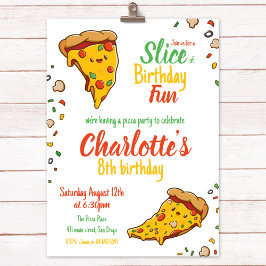 Pizza, Segce of Birthday roligt, kawaii Inbjudningar