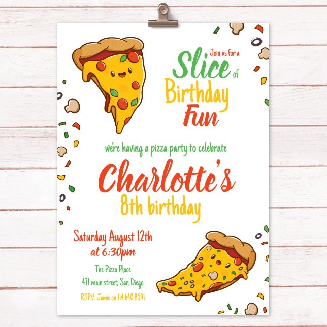Pizza, Segce of Birthday roligt, kawaii Inbjudningar (Skapare uppladdad)