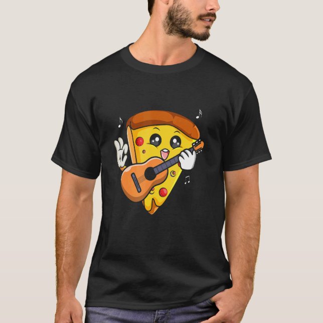 Pizza Segce Spela Guitar Bass Music Sten Guitari T Shirt (Framsida)