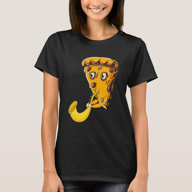 Pizza Segce Spela upp saxofone Music Saxophonist M T Shirt (Framsida)