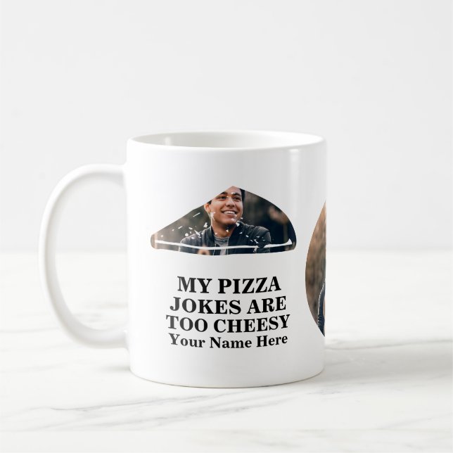 Pizza-segmentformad foto lustig fars dag kaffemugg (Vänster)