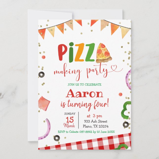 Pizza Skapar Party födelsedagsinbjudan Inbjudningar (Framsida)