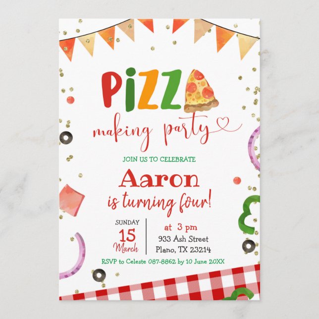 Pizza Skapar Party födelsedagsinbjudan Inbjudningar (Framsida)