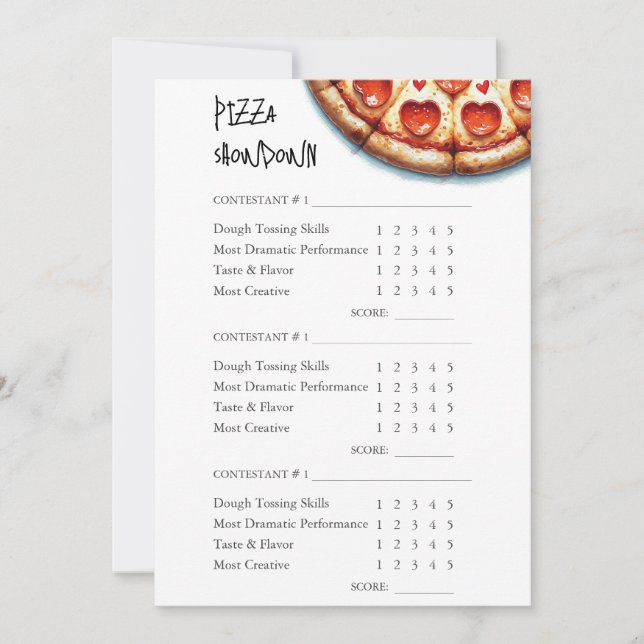 Pizza Skapar Tävling Scorecard utskrivbar Inbjudningar (Framsida)