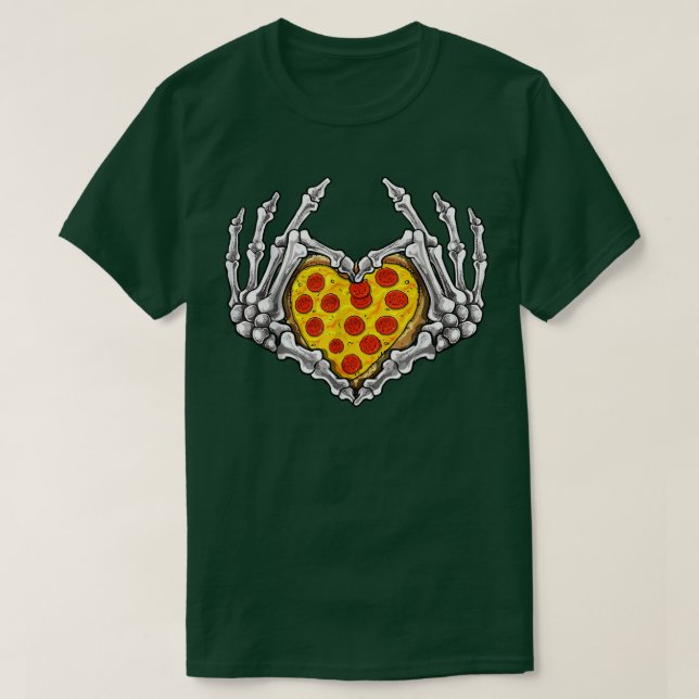 Pizza Skeleton Heart och Händer gotiic Halloween C T Shirt (Design framsida)