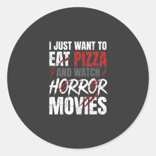 Pizza Skräckfilmer Halloween Design_1 Runt Klistermärke