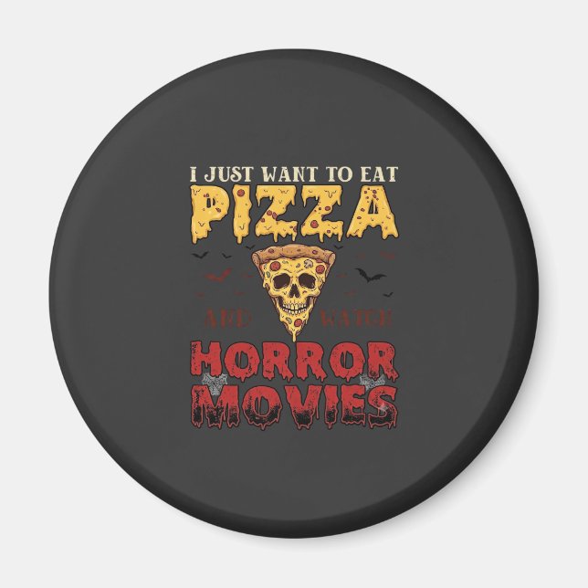 Pizza Skräckfilmer Halloween Dödskalle Fladdermöss Magnet (Framsidan)
