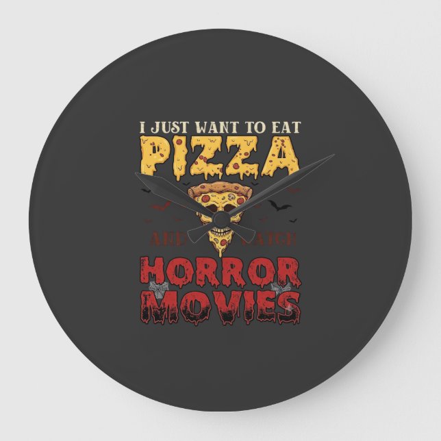 Pizza Skräckfilmer Halloween Dödskalle Fladdermöss Stor Klocka (Framsida)