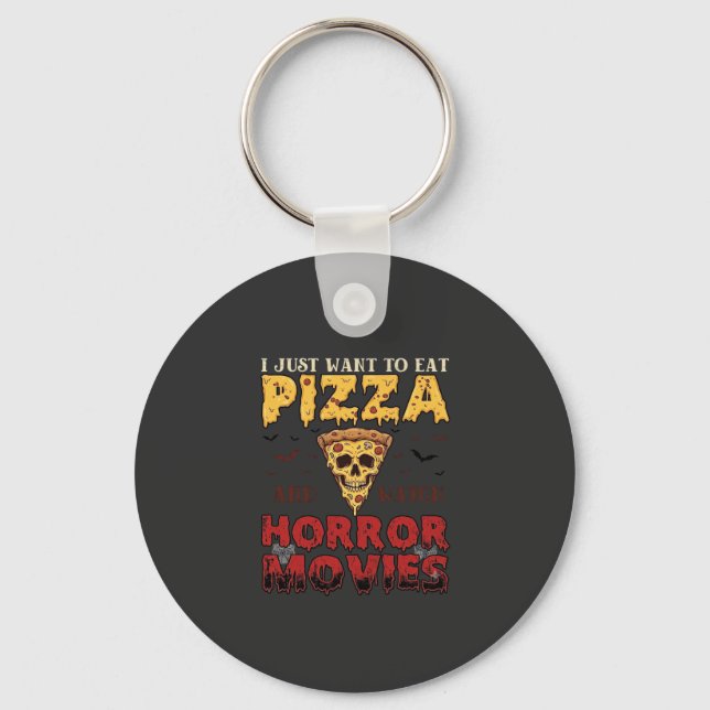 Pizza Skräckfilmer Halloween Döskalle Fladdermöss  Nyckelring (Framsida)