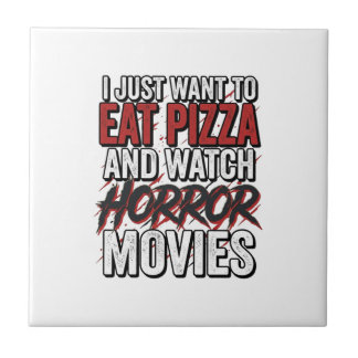 Pizza Skräckfilmer Vintage Halloween Typografi S Kakelplatta