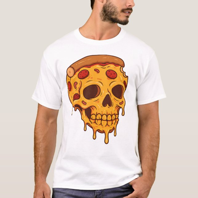 Pizza Skull T-Shirt - Funny Foodie Skeleton Tee (Framsida)