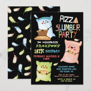 Pizza Sleepover Slumber födelsedagsfest inbjudan