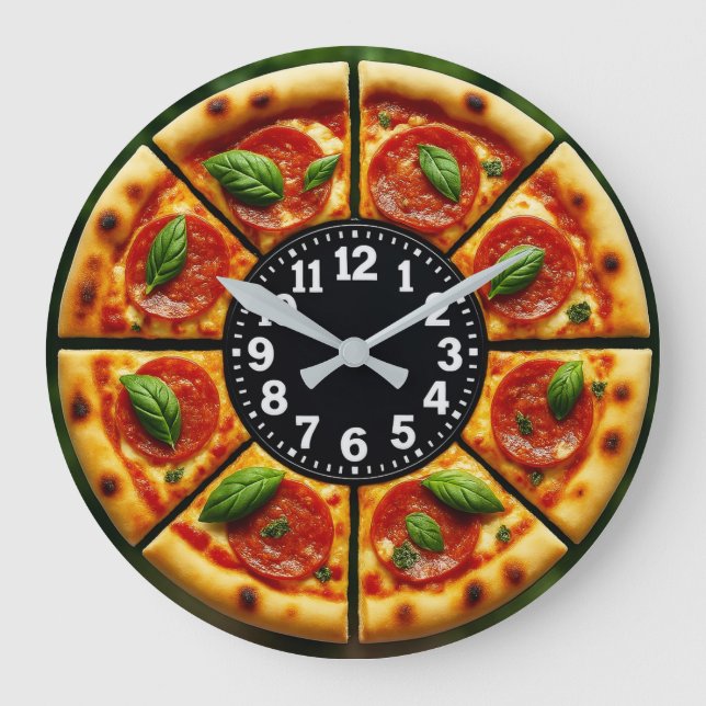 Pizza slice cheesy timepiece pizzeria wall art  stor klocka (Framsida)