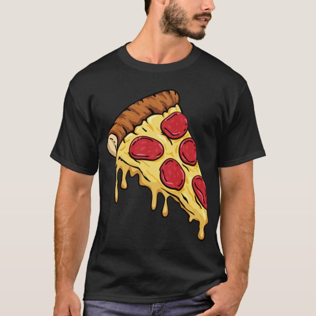 Pizza Slice med Pepperoni och Cheese Tecknad Illu T Shirt (Framsida)