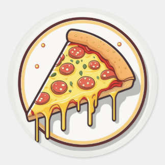 Pizza Slice med smälter ost Runt Klistermärke