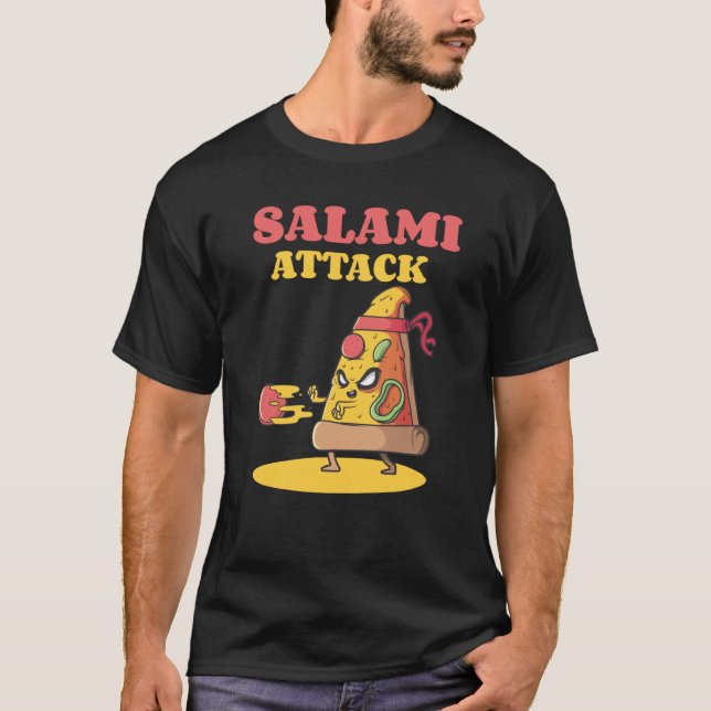Pizza Slice Motif Ninja Salami Attack Pizza Cheese T Shirt (Framsida)