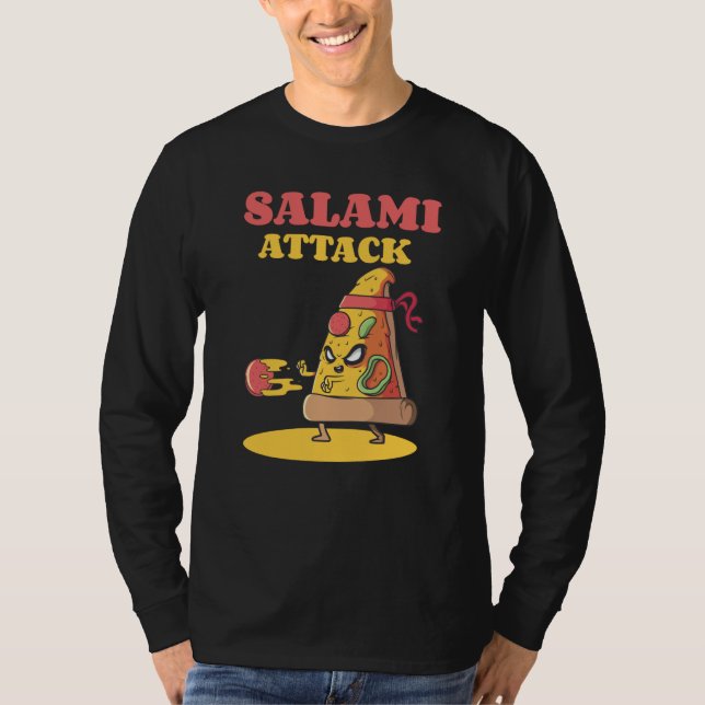 Pizza Slice Motif Ninja Salami Attack Pizza Cheese T Shirt (Framsida)
