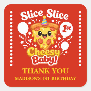 Pizza Slice Party – 1-årsfest present Fyrkantigt Klistermärke