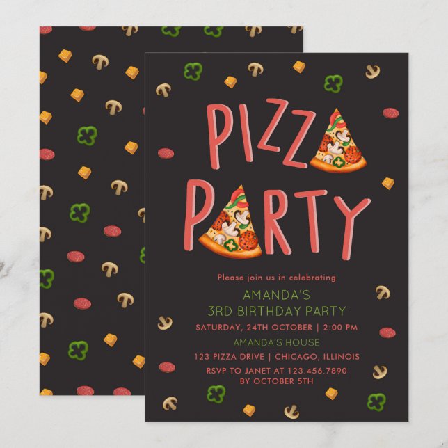 Pizza Slices Barns födelsedag Party Inbjudningar (Fram/baksida)