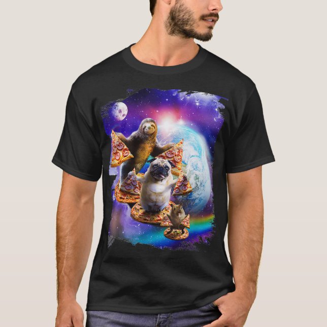 Pizza Sloth Pug Hamster In Space Galaxy Funny T Shirt (Framsida)