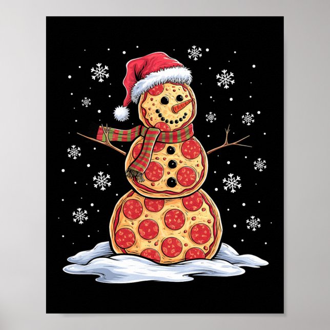 Pizza Snögubbe - Santa Hat - jul Pizza Party Poster (Framsidan)