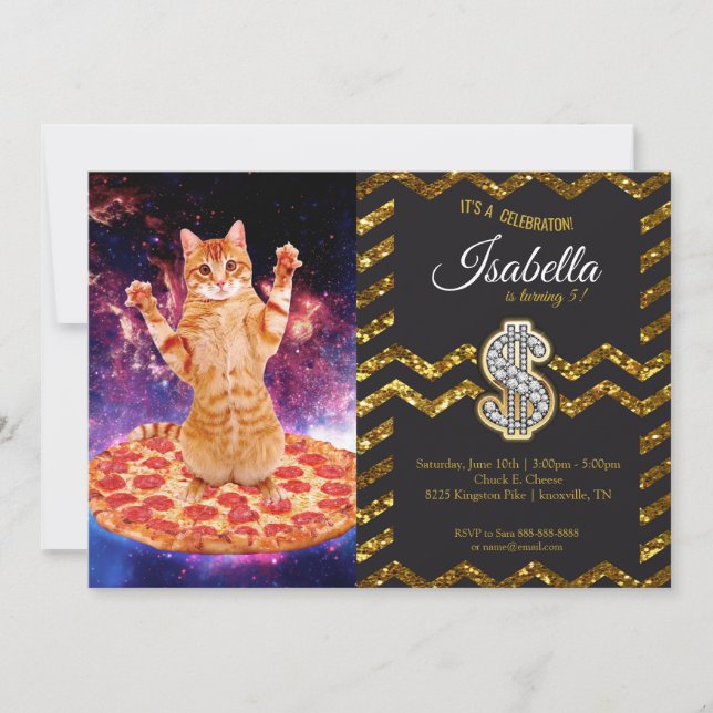 Pizza space cat inbjudningar (Framsida)