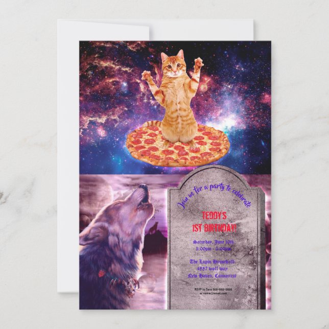 Pizza space cat inbjudningar (Framsida)