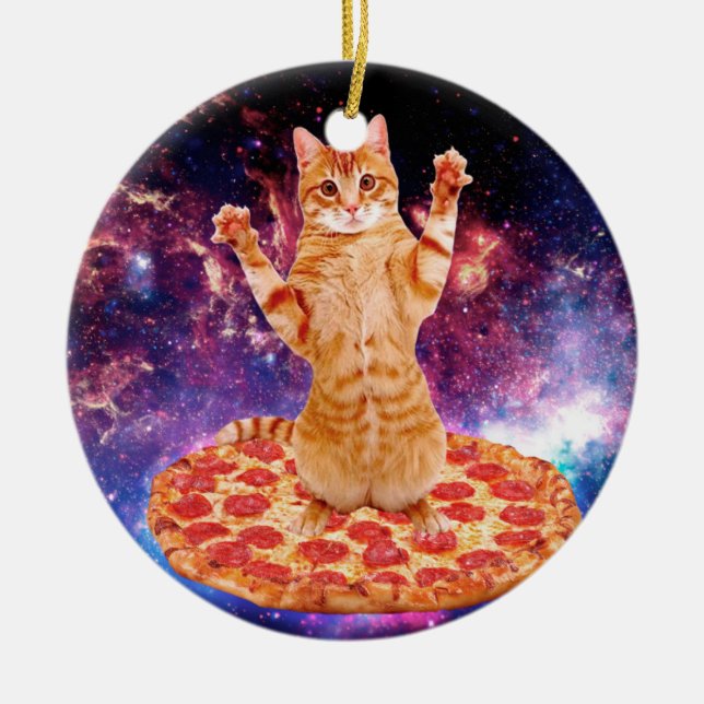 Pizza space cat julgransprydnad keramik (Framsidan)
