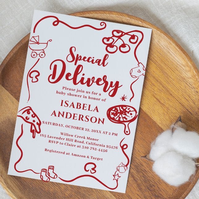 Pizza, speciell leverans Baby Shower-inbjudan Inbjudningar (Skapare uppladdad)
