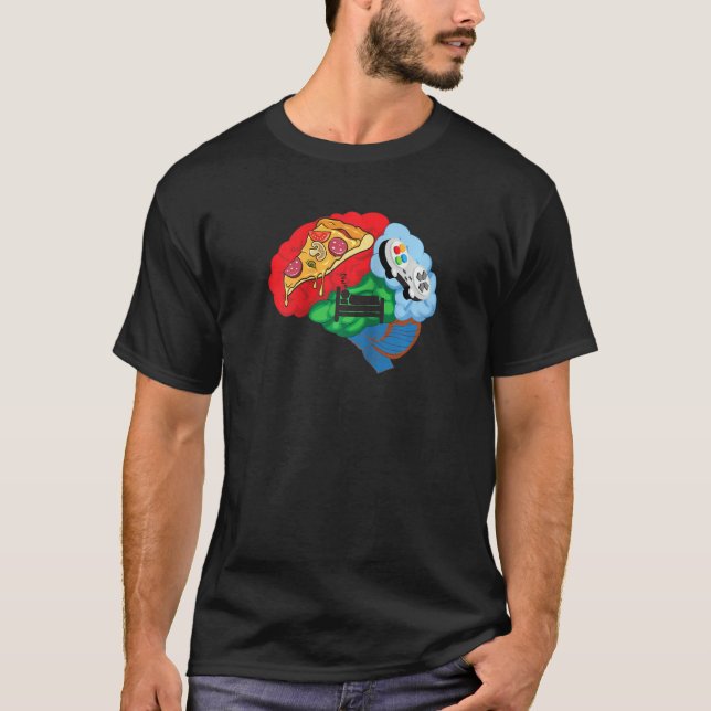 Pizza Ssov and Gamer Brain T Shirt Video Game Lov (Framsida)