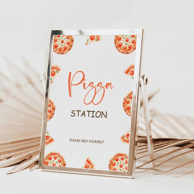 Pizza Station Sign, Pizza 1st Birthday Party Sign Inbjudningar (Skapare uppladdad)